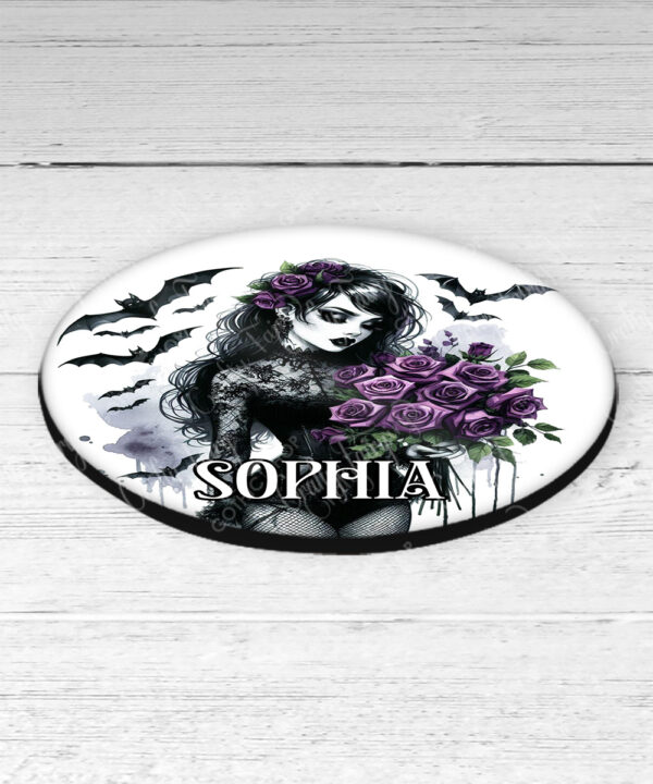 15530 personalised gothic lady purple roses coaster 2