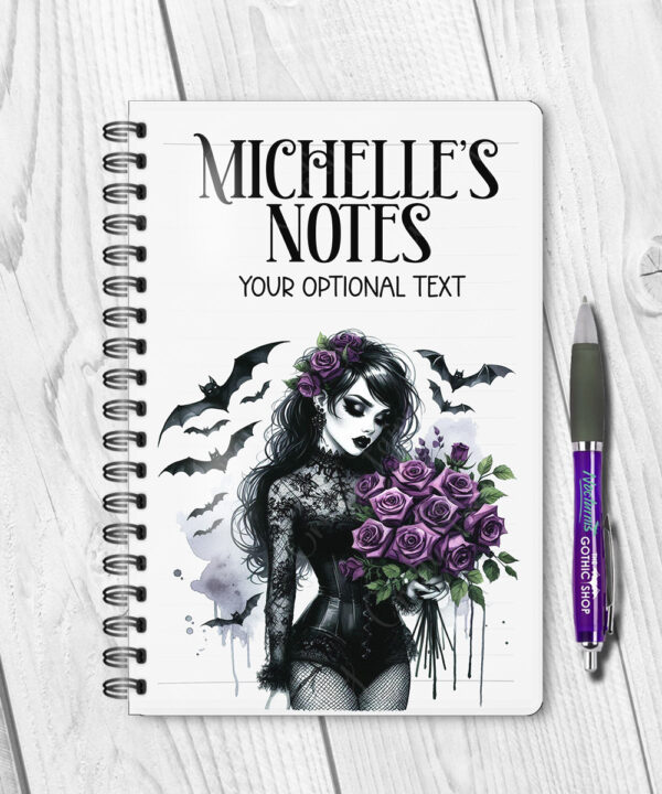 15531 personalised gothic lady purple roses notebook 1