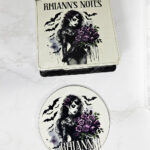 personalised belladonna goth lady purple roses gothic memo notes holder gift