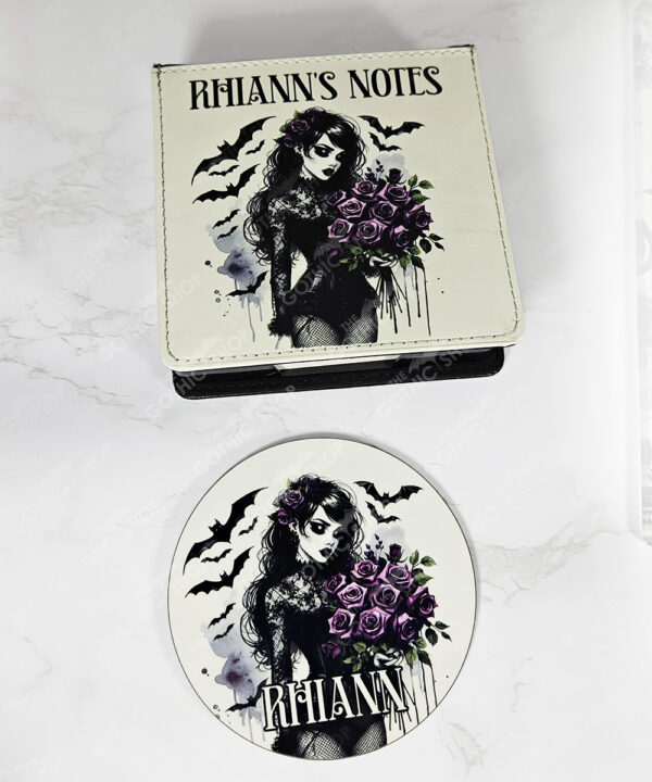 personalised belladonna goth lady purple roses gothic memo notes holder gift