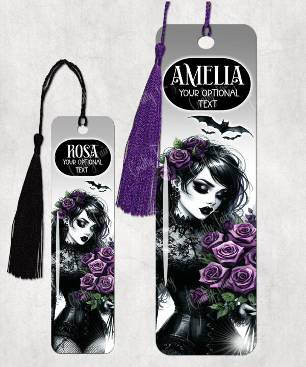 15533 personalised gothic lady purple roses bookmarks 1