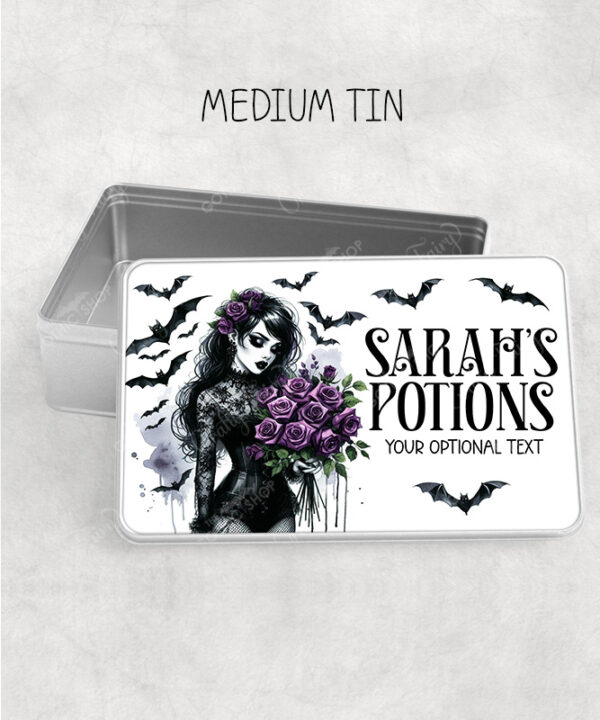 15534 personalised gothic lady purple roses tin m 1