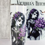 belladonna goth lady purple roses gothic straight tumbler option to personalise