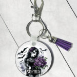 15537 personalised gothic lady purple roses keyring 1