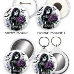 15538 personalised gothic lady purple roses mirror badge keyring 1