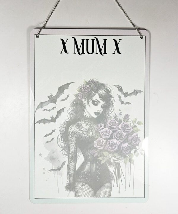 personalised belladonna goth lady purple roses gothic planner whiteboard metal sign