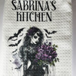personalised belladonna goth lady purple roses gothic kitchen tea towel gift