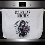 15540 personalised gothic lady purple roses teatowel 1