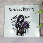 belladonna goth lady purple roses gothic glass chopping board option to personalise