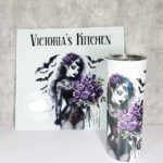 belladonna goth lady purple roses gothic glass chopping board option to personalise