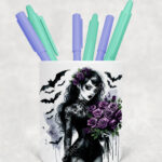 15543 personalised gothic lady purple roses pen pot 1