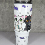 personalised kawaii candy kitty spoopy halloween sweets gothic large 40oz insulated tumbler with handle