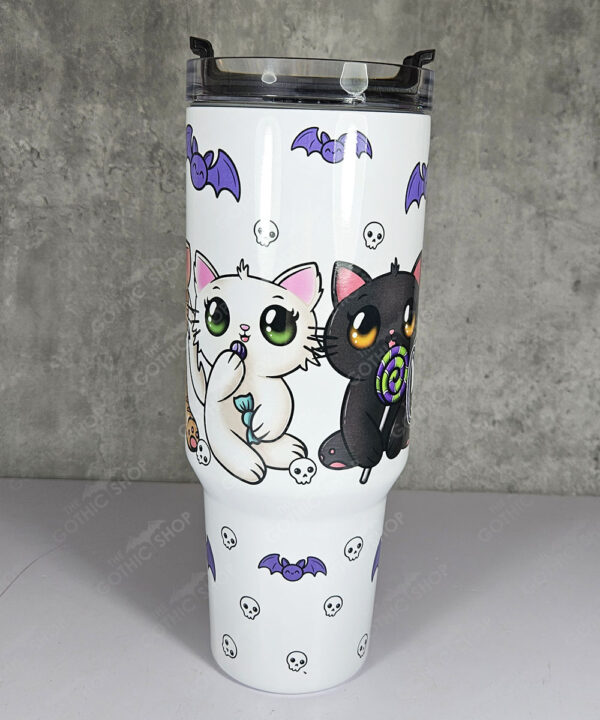personalised kawaii candy kitty spoopy halloween sweets gothic large 40oz insulated tumbler with handle