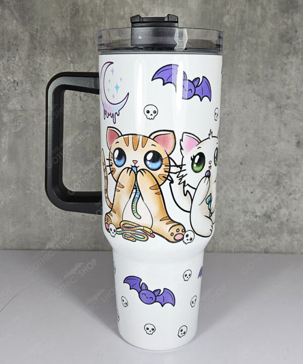 personalised kawaii candy kitty spoopy halloween sweets gothic large 40oz insulated tumbler with handle