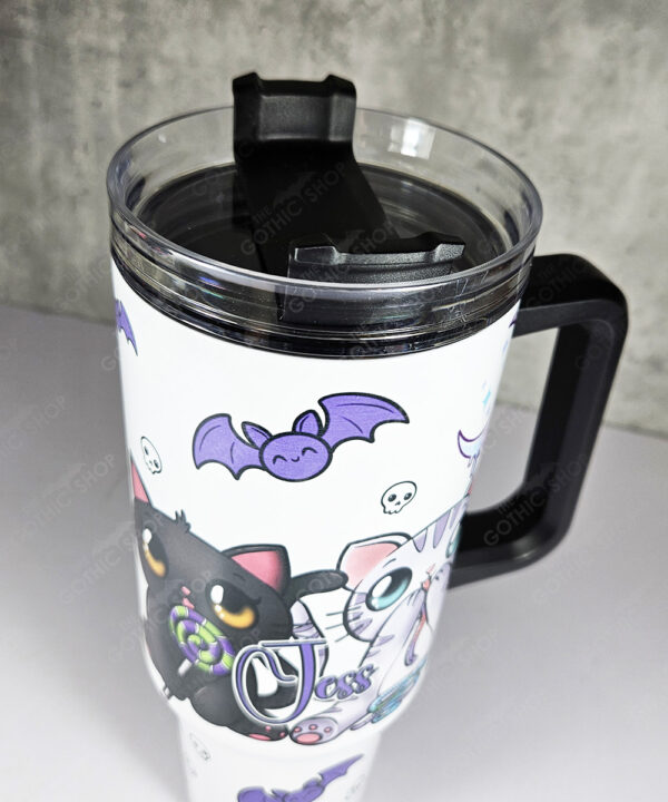 personalised kawaii candy kitty spoopy halloween sweets gothic large 40oz insulated tumbler with handle