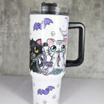 personalised kawaii candy kitty spoopy halloween sweets gothic large 40oz insulated tumbler with handle