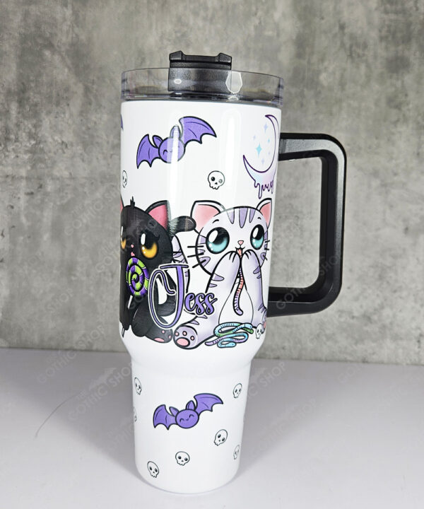 personalised kawaii candy kitty spoopy halloween sweets gothic large 40oz insulated tumbler with handle