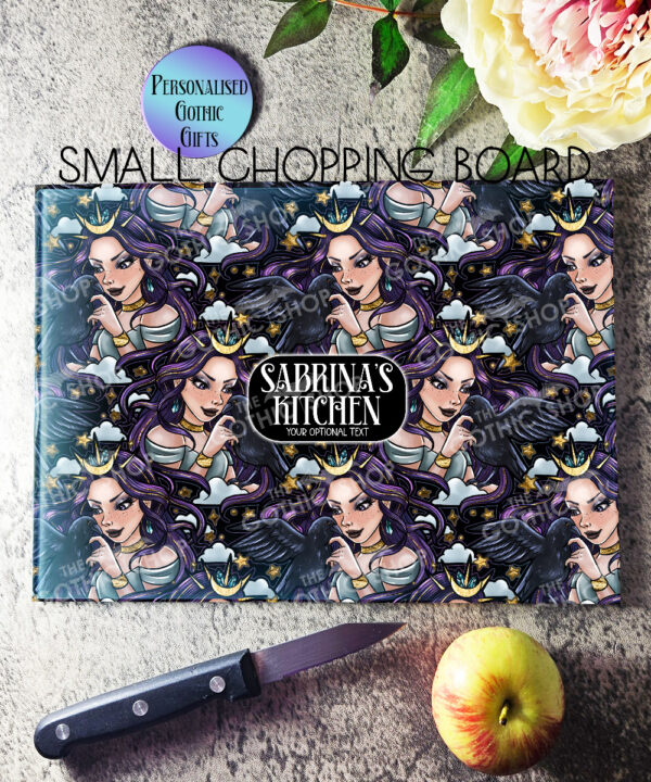 personalised night witch with ravens gothic glass chopping board 2 size options (copy)