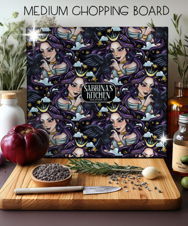personalised night witch with ravens gothic glass chopping board 2 size options (copy)
