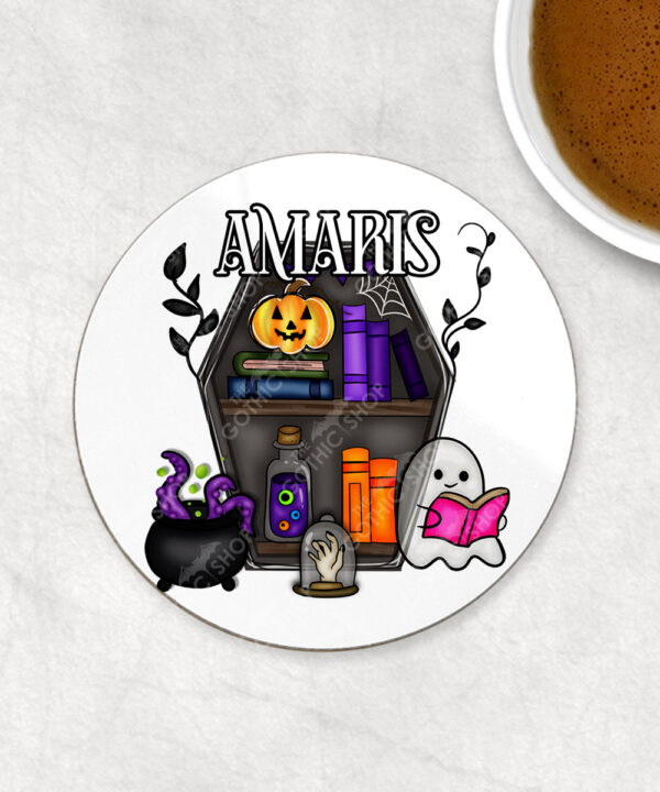 15614 personalised ghostie coffin bookcase coaster 1
