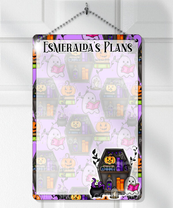 15626 personalised ghostie coffin bookcase metal sign 1