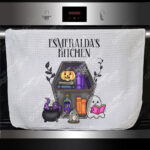 personalised spooky bookcase ghosts halloween kitchen tea towel gift (copy)