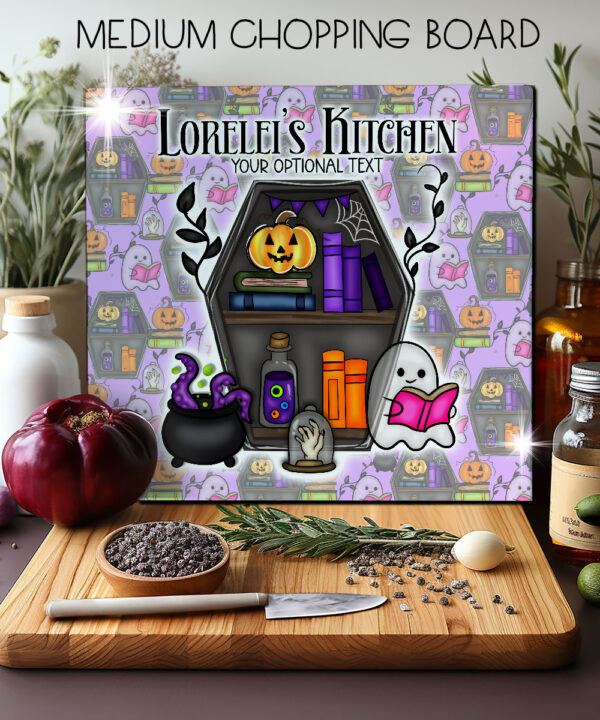 15629 personalised ghostie coffin spooky kitchen chopping board 1
