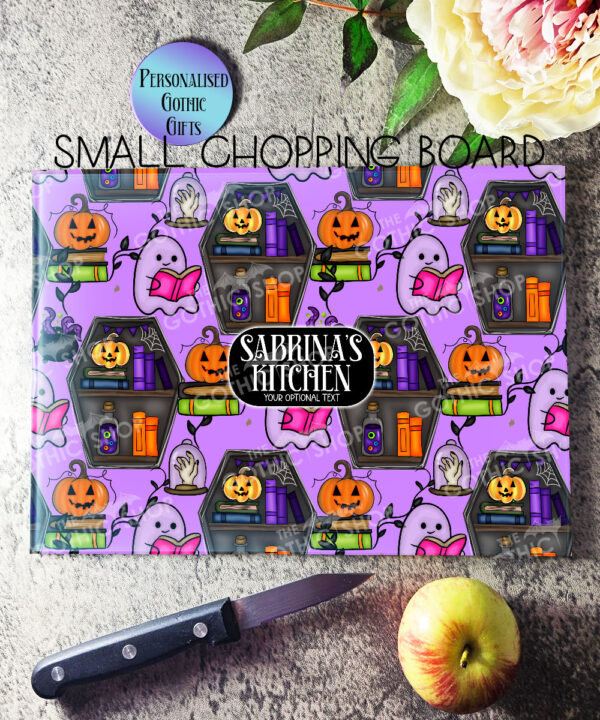 15630 personalised ghostie coffin spooky kitchen chopping board 2