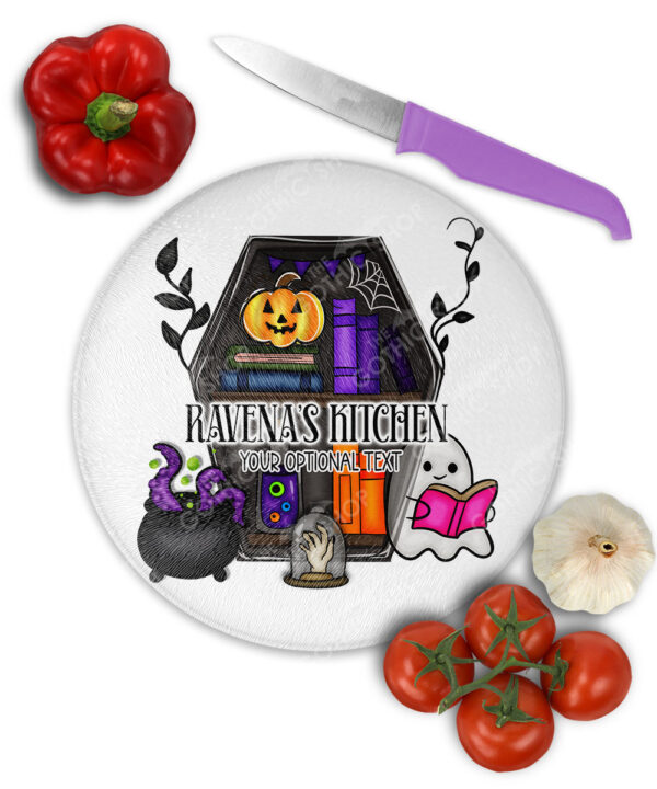 15631 personalised ghostie coffin spooky kitchen chopping board 1