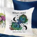 personalised rainbow moths on striped cameos velvet cushion