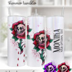 personalised dead rosey skull roses gothic 20oz straight tumbler