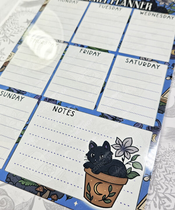 personalised bellatrix mystical black cat garden witchy weekly planner whiteboard metal sign