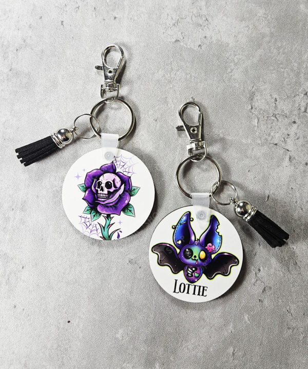 personalised zelda zombie bat round keyring