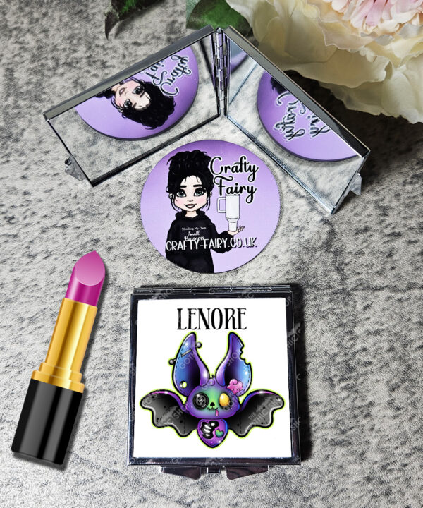 personalised zelda zombie bat slim silver square compact mirror