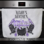 15738 personalised kitchen witch tea towel 1