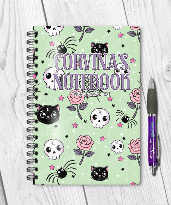 15749 personalised kawaii gothic cats skulls roses notebook 1
