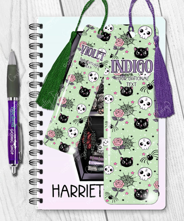 15750 personalised kawaii gothic cats skulls roses bookmark 2