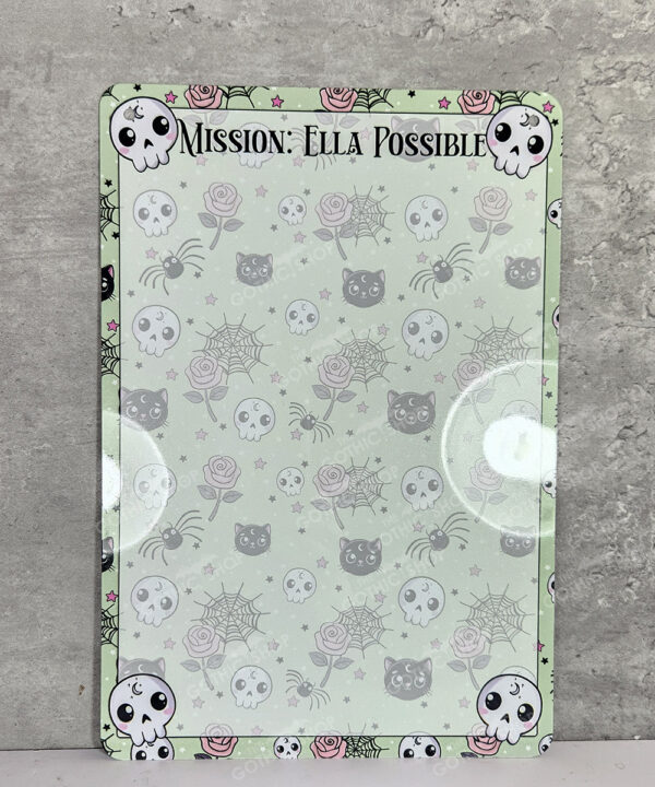 personalised luna cats skulls & cobweb roses planner whiteboard metal sign
