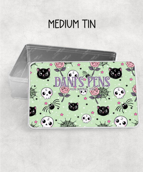 15752 personalised kawaii gothic cats skulls roses storage tin 1
