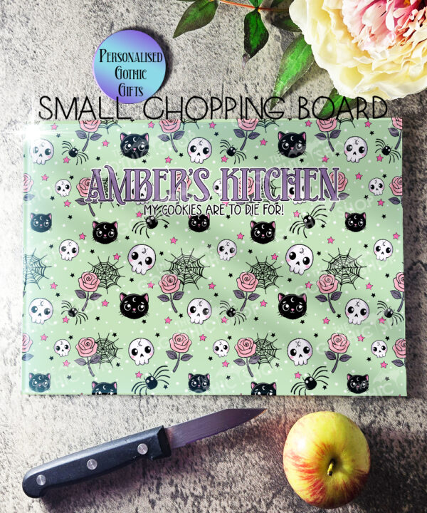 15753 personalised kawaii gothic cats skulls roses chopping board 2
