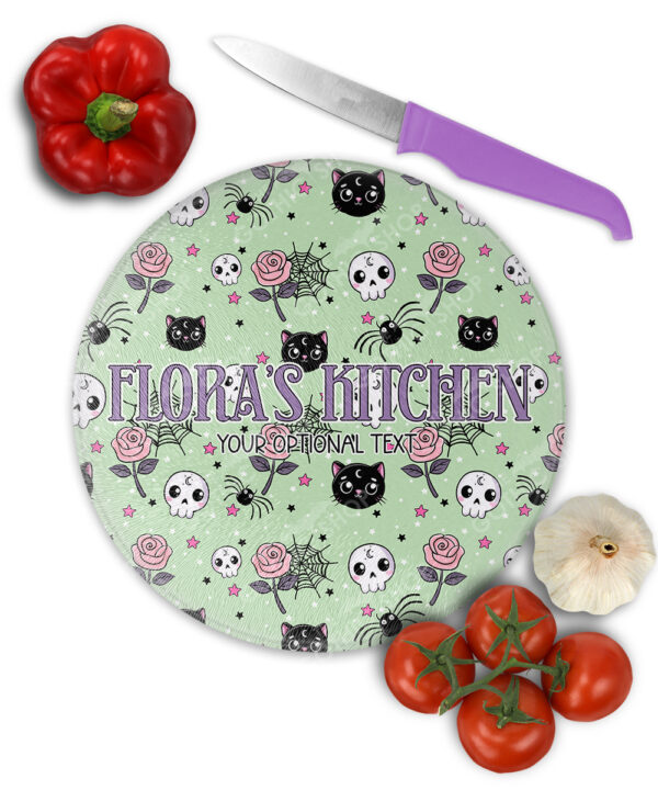 15754 personalised kawaii gothic cats skulls roses chopping board 1