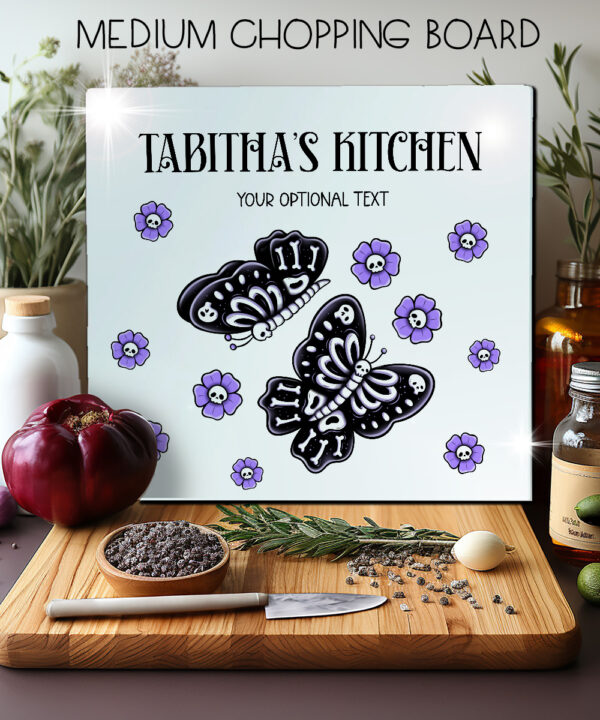 15780 personalised moths skull flowers gothic chopping board 3