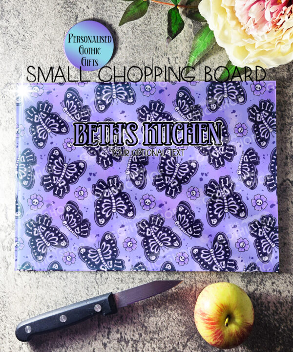 15781 personalised moths skull flowers gothic chopping board 2