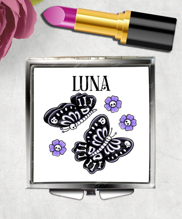 15785 personalised moths skull flowers gothic compact mirror 1