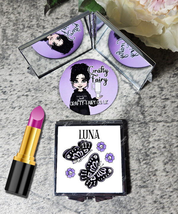 15785 personalised moths skull flowers gothic compact mirror 2