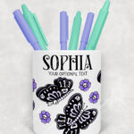 15787 personalised moths skull flowers gothic pen pot
