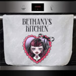 15801 personalised goth girl red heart gothic teatowel 1