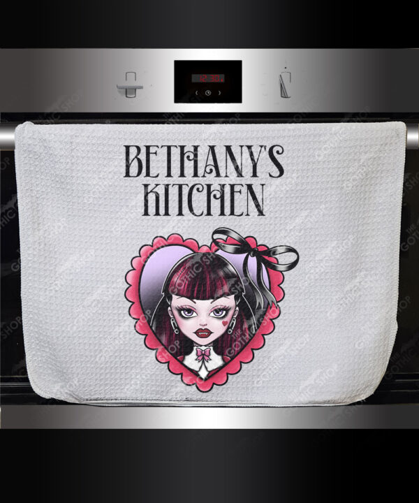 15801 personalised goth girl red heart gothic teatowel 1