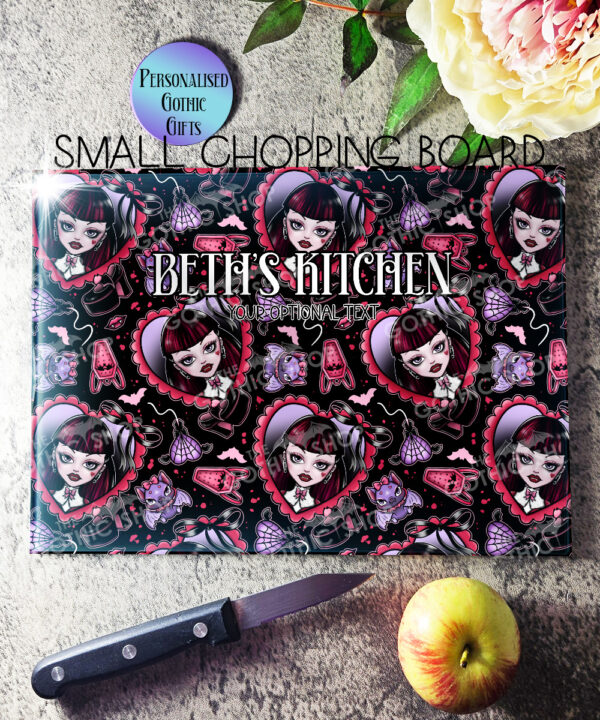 15802 personalised goth girl red heart gothic chopping board 2