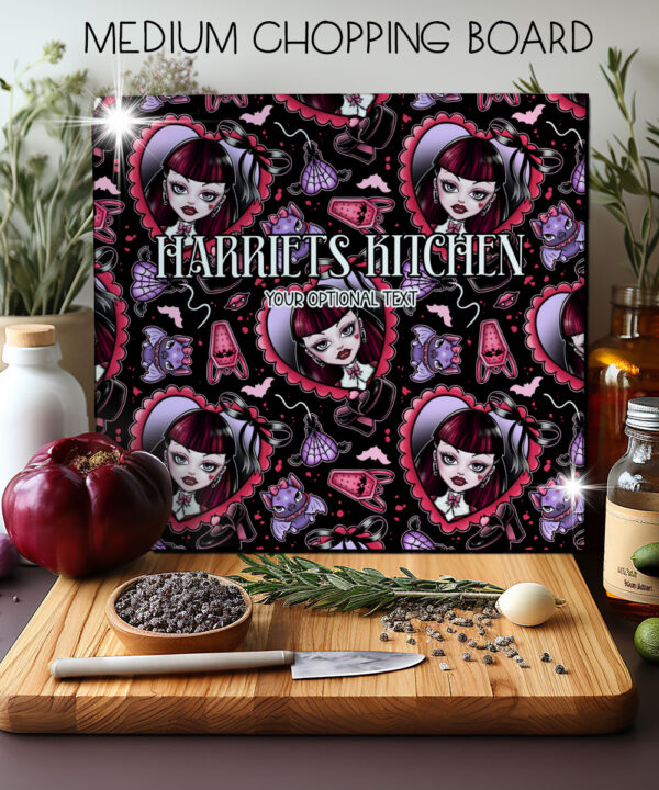 15802 personalised goth girl red heart gothic chopping board 3